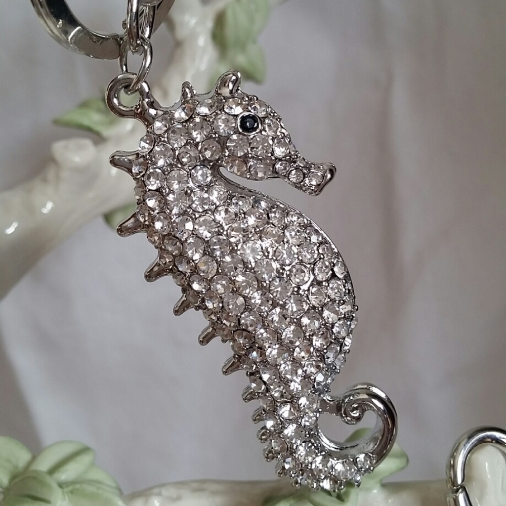 Seahorse Rhinestone Keychain Bag Charm w/pouch